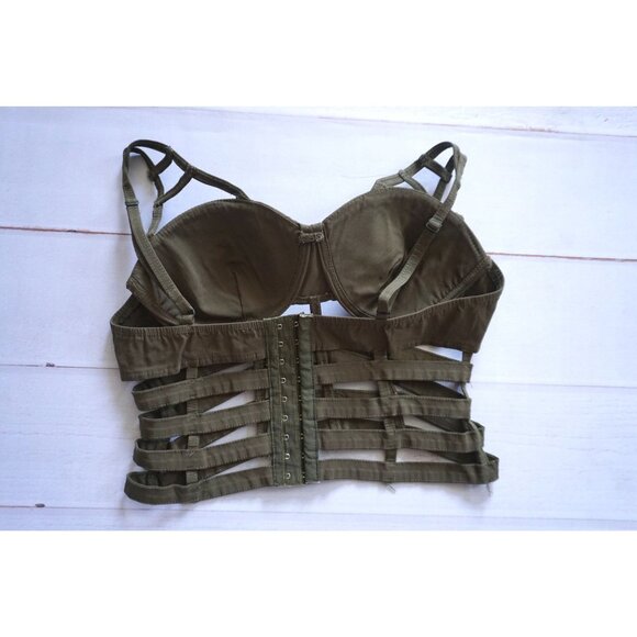 City Girls Caged Crop Top in Olive - Size L - Picture 3 of 6